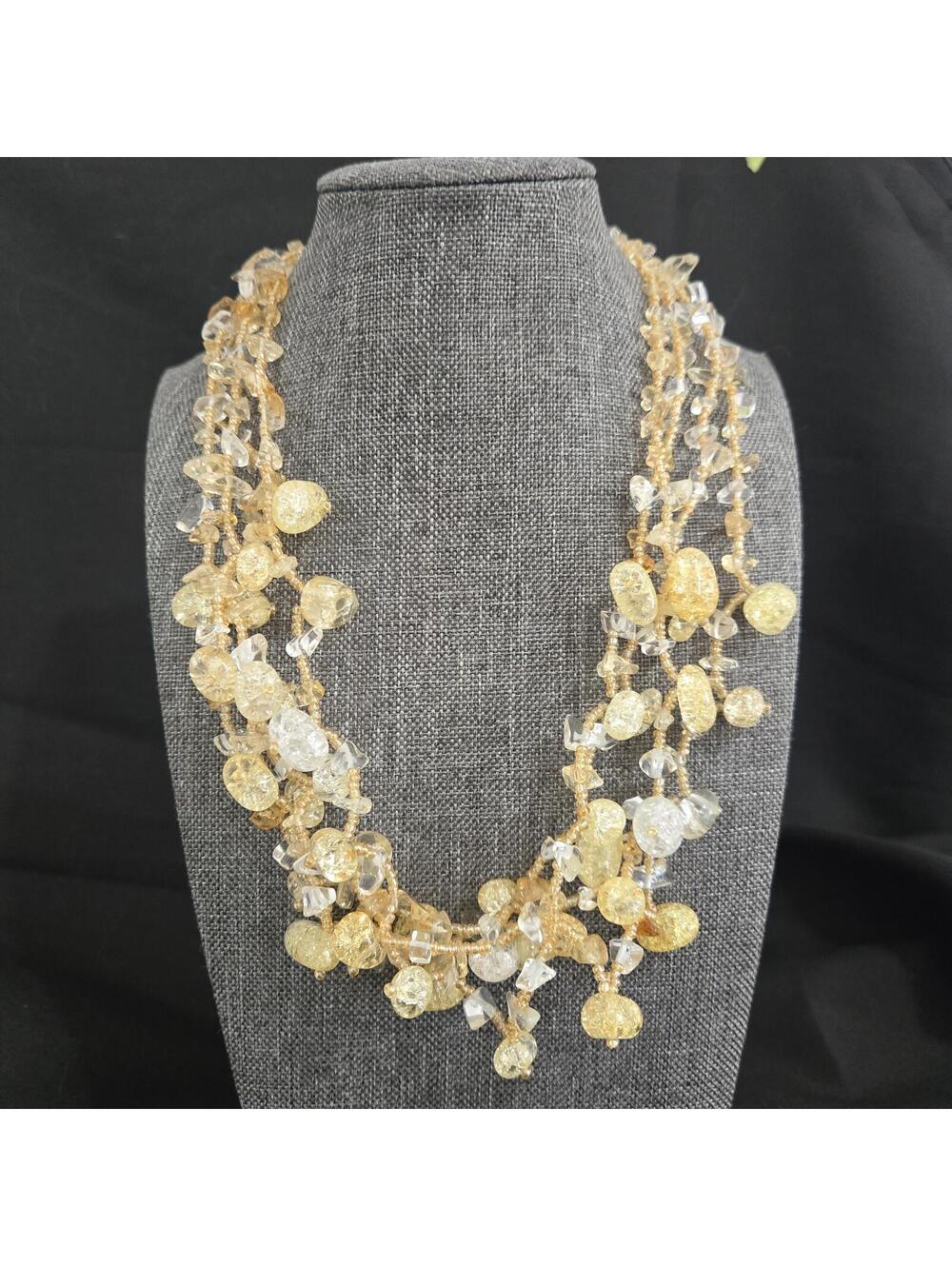 Cookie Lee Multi Strand Layered Beaded Necklace Gold Clear Glass Statement w Tag